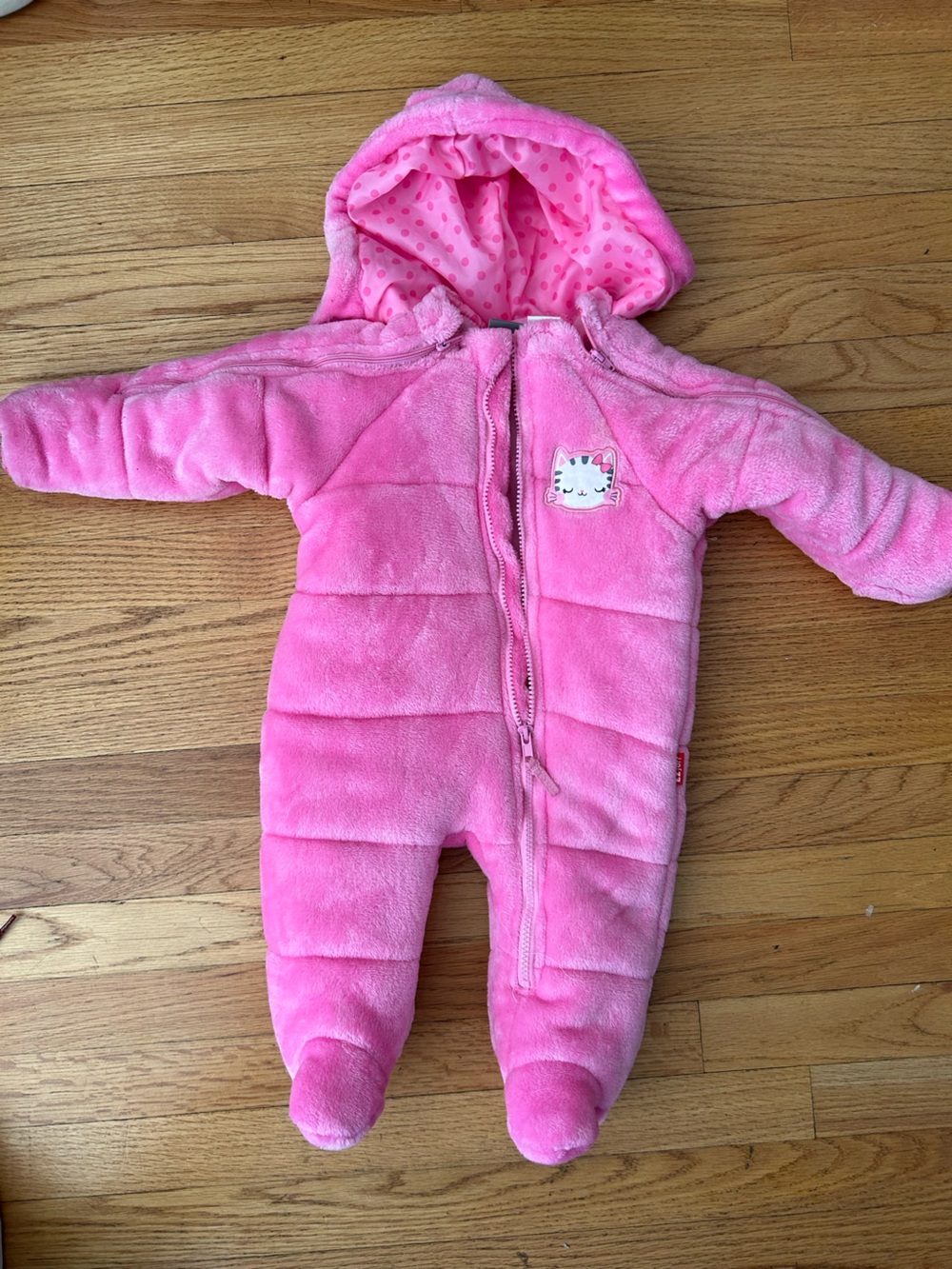 Pink Plush Hooded Baby One-Piece Snowsuit